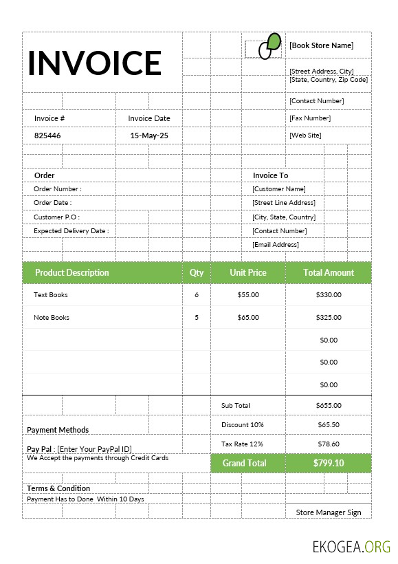 Facture de librairie